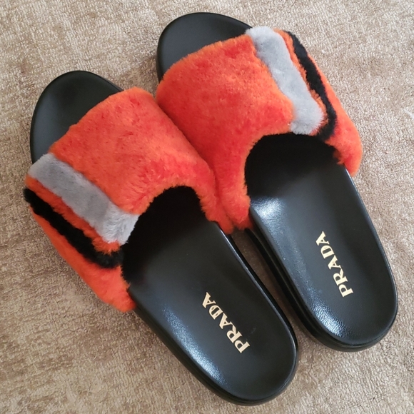 prada shearling slides